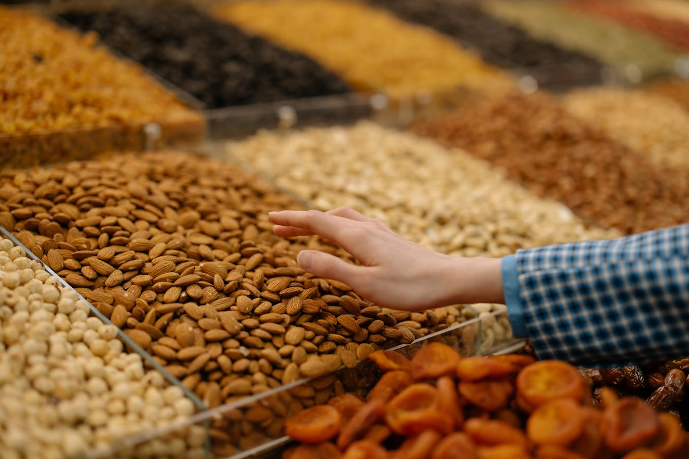 Assorted nuts and dried fruit at origin